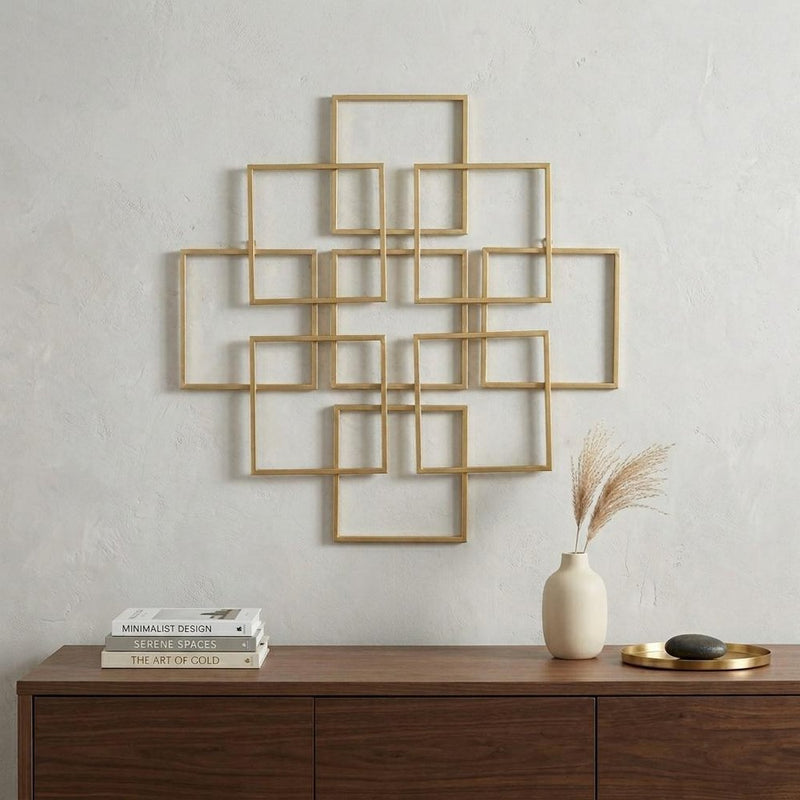 24" X 24" Gold Metal Square Abstract Hanging Wall Decor