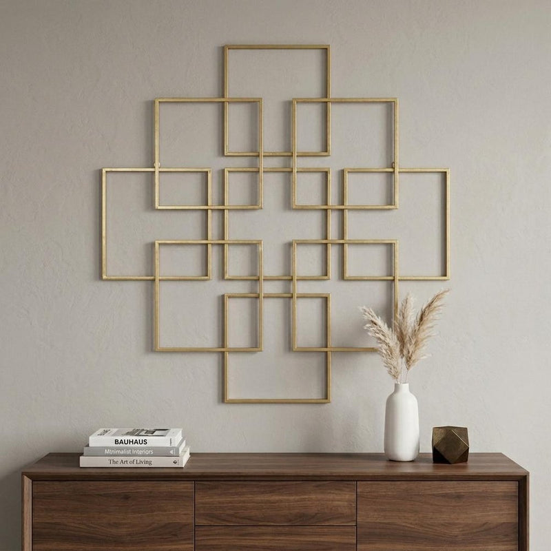 30" X 30" Gold Metal Square Abstract Hanging Wall Decor