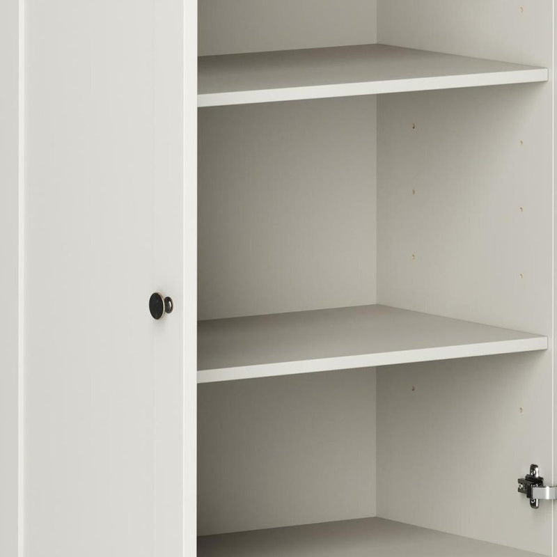 36" Off White Solid Wood Adjustable Three Tier Library Bookcase with Two Doors