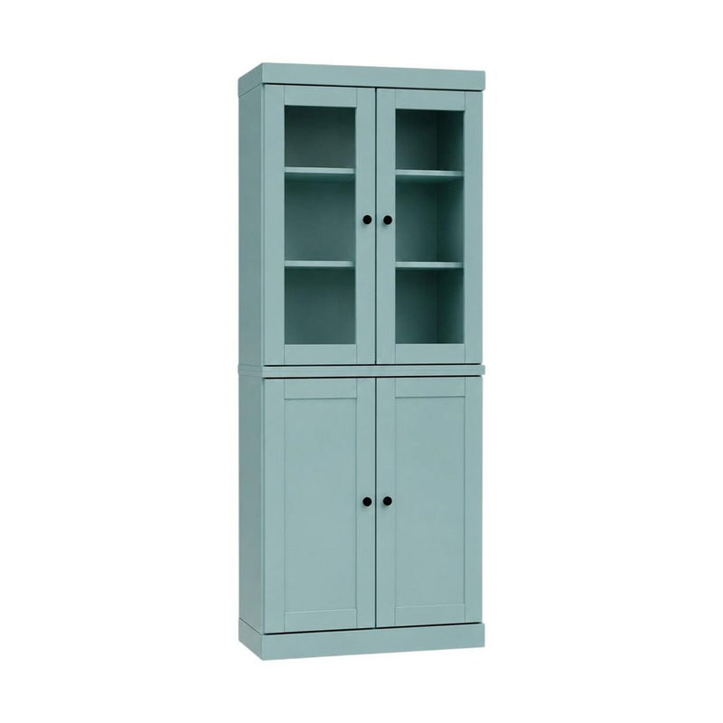 72" Aqua Solid Wood Adjustable Six Tier Library Bookcase with Two Doors