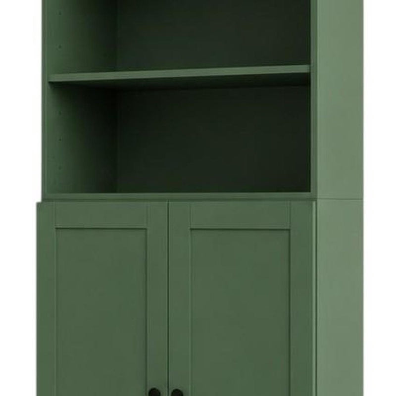 72" Green Solid Wood Adjustable Six Tier Library Bookcase with Two Doors