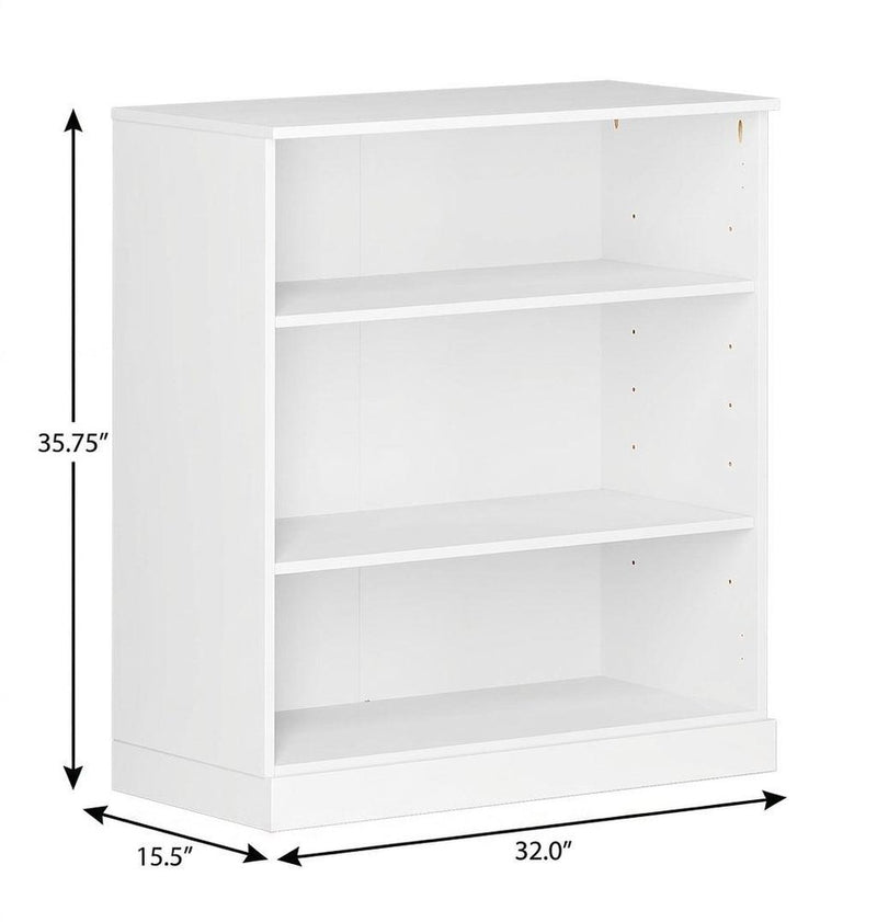 36" White Solid Wood Adjustable Three Tier Library Bookcase