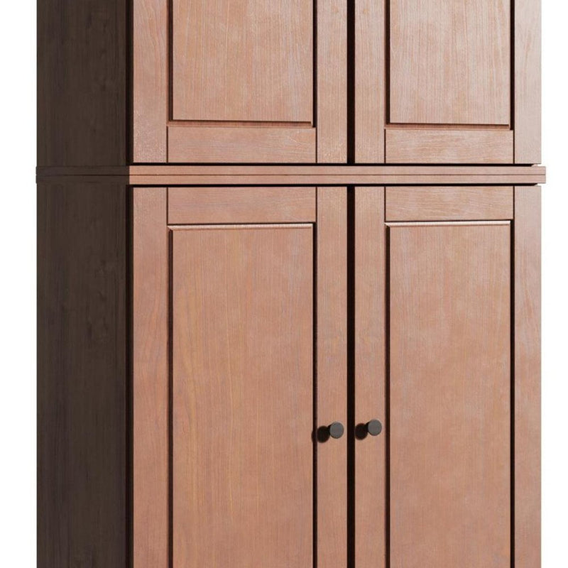 72" Coffee Solid Wood Adjustable Six Tier Library Bookcase with Four Doors