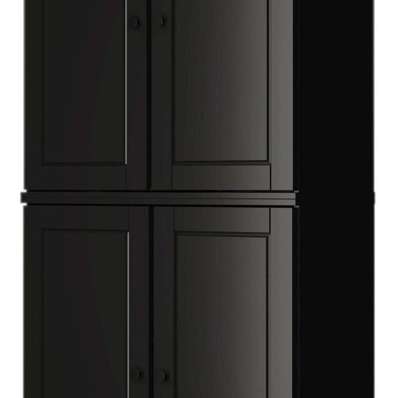 72" Black Solid Wood Adjustable Six Tier Library Bookcase with Four Doors