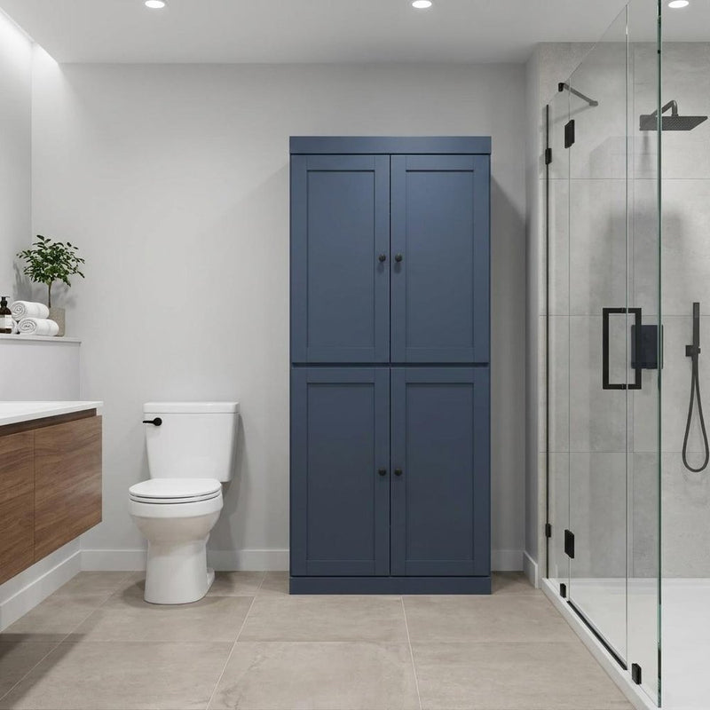 32" French Blue Solid Wood Four Door Linen Cabinet