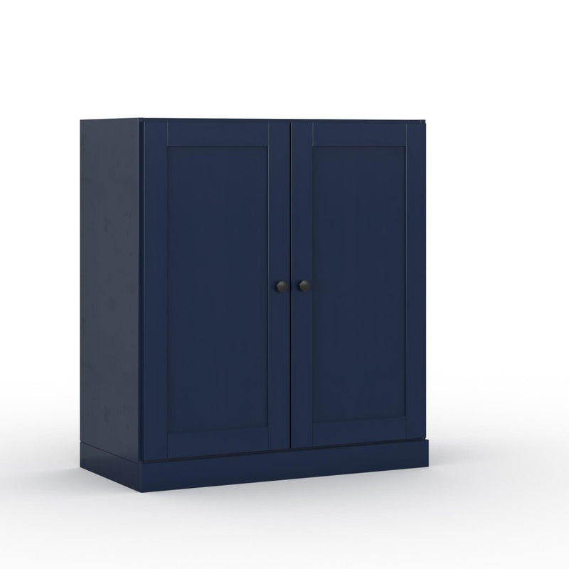 32" Navy Blue Solid Wood Double Door Linen Cabinet
