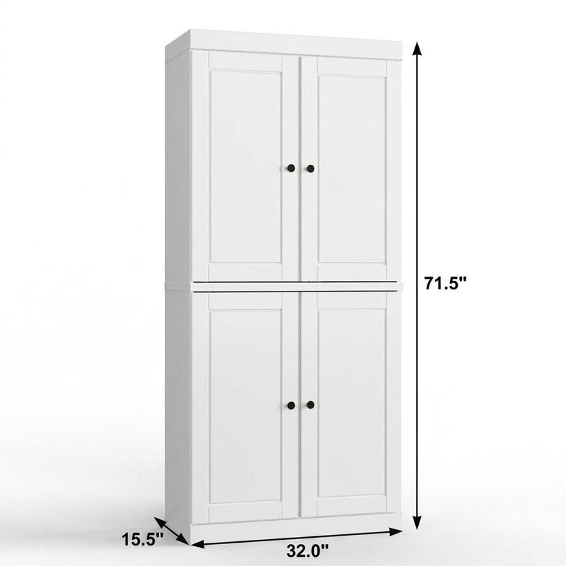 32" White Solid Wood Four Door Linen Cabinet