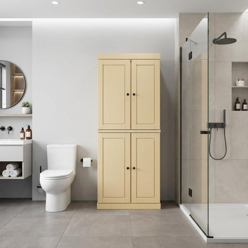 32" Yellow Solid Wood Four Door Linen Cabinet