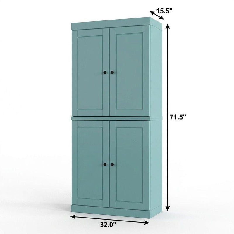 32" Aqua Solid Wood Four Door Linen Cabinet