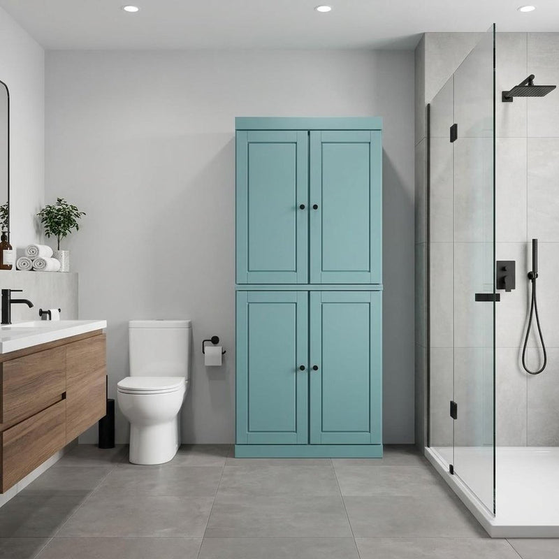 32" Aqua Solid Wood Four Door Linen Cabinet
