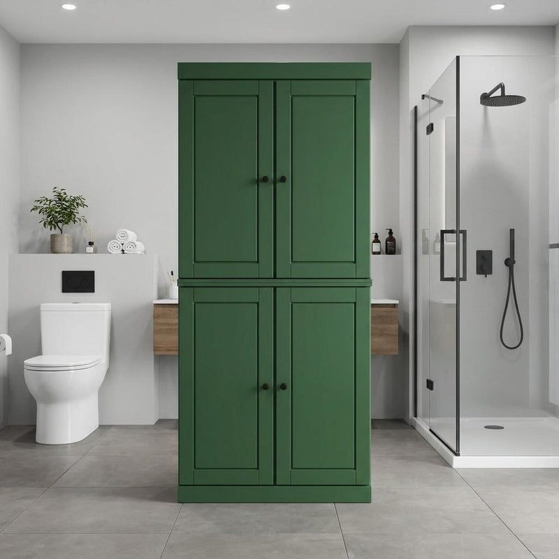 32" Green Solid Wood Four Door Linen Cabinet