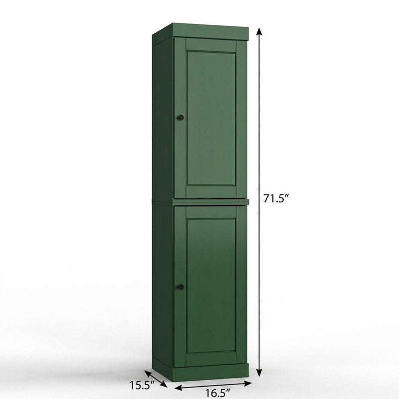 17" Green Solid Wood Double Door Linen Cabinet