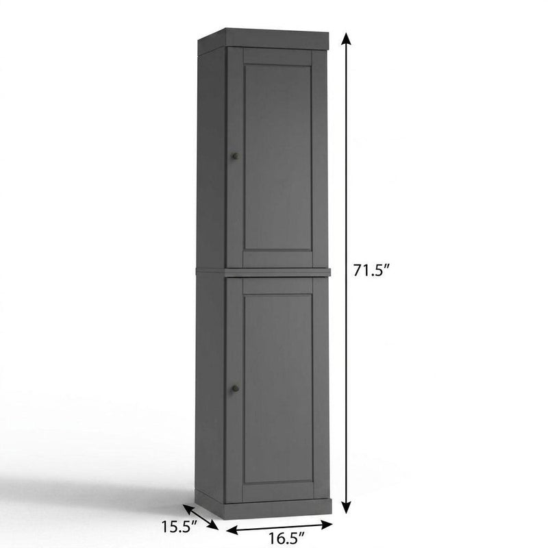 17" Gray Solid Wood Double Door Linen Cabinet