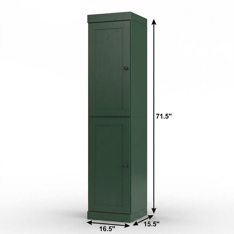 17" Green Solid Wood Double Door Linen Cabinet