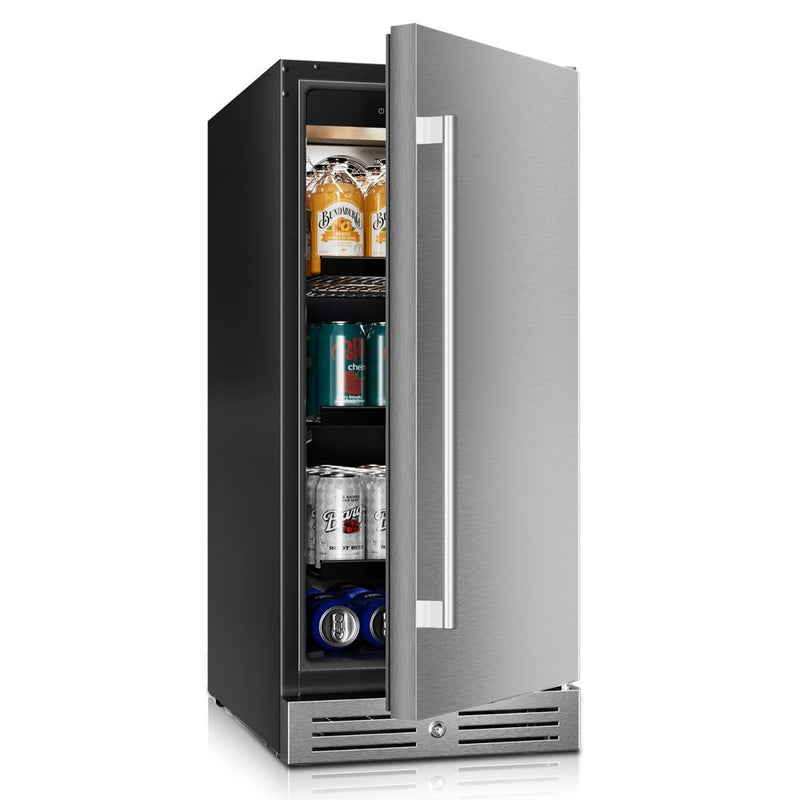 34" X 15" Silver Stainless Steel Single Compartment Can Beverage Refrigerator