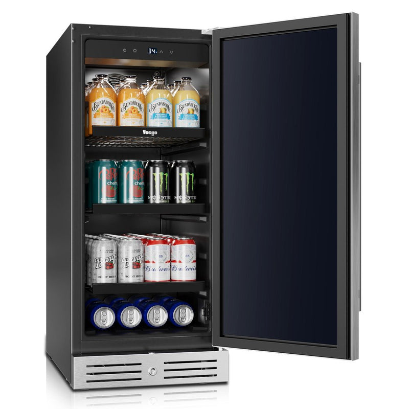 34" X 15" Silver Stainless Steel Single Compartment Can Beverage Refrigerator