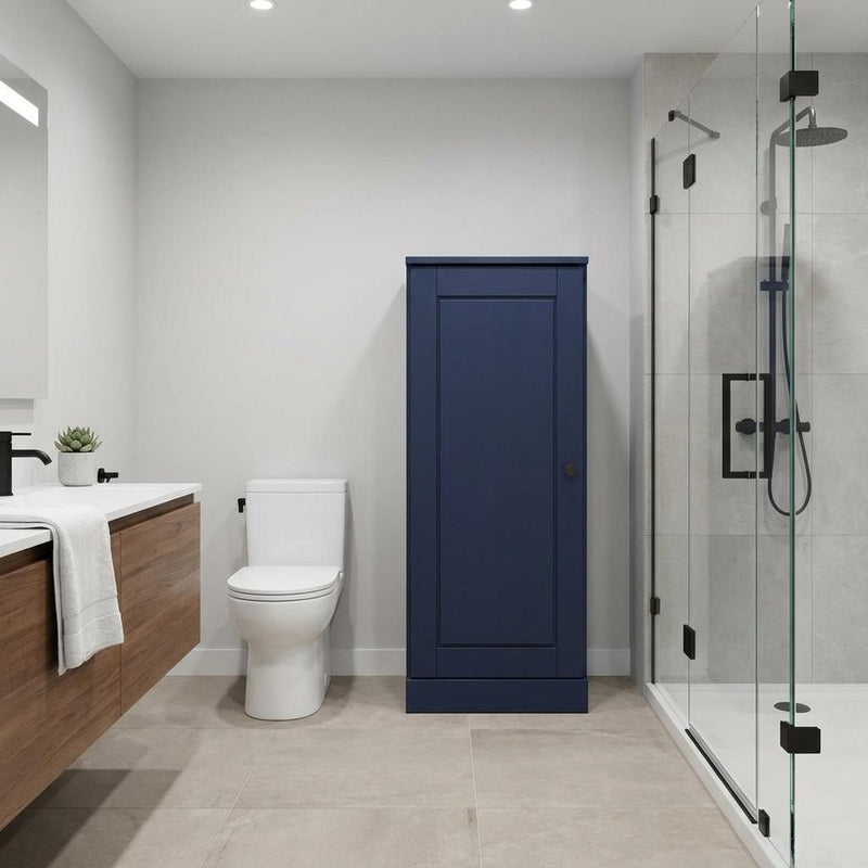 17" Navy Blue Solid Wood Single Door Linen Cabinet