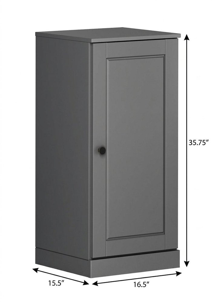 17" Gray Solid Wood Single Door Linen Cabinet