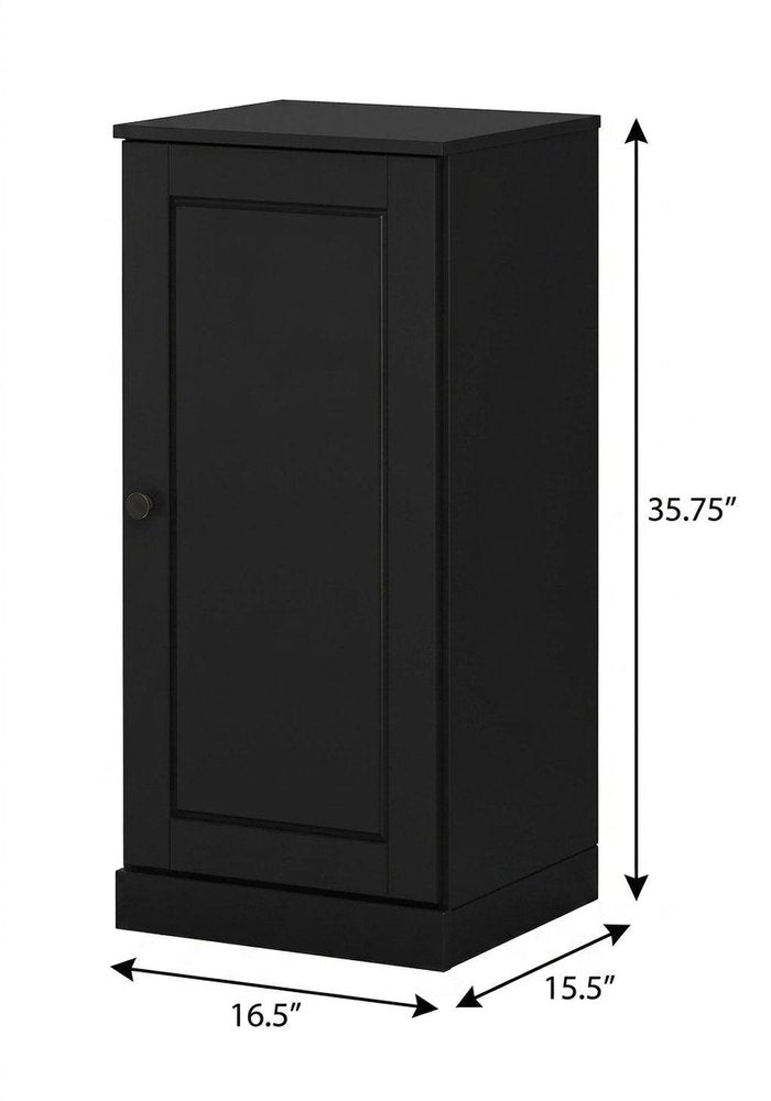 17" Black Solid Wood Single Door Linen Cabinet