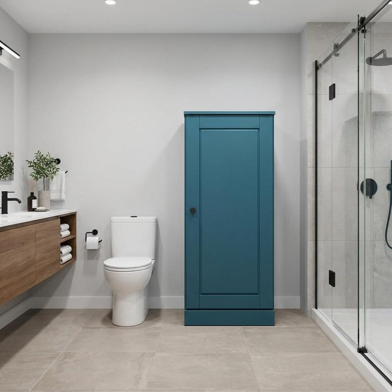 17" Teal Blue Solid Wood Single Door Linen Cabinet