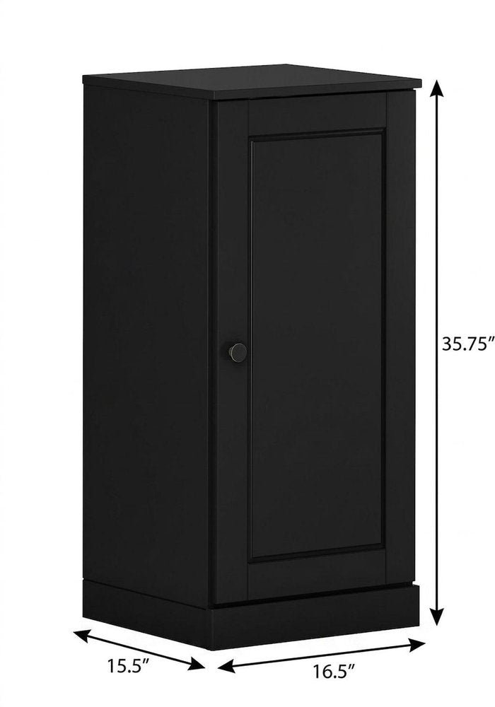 17" Black Solid Wood Single Door Linen Cabinet