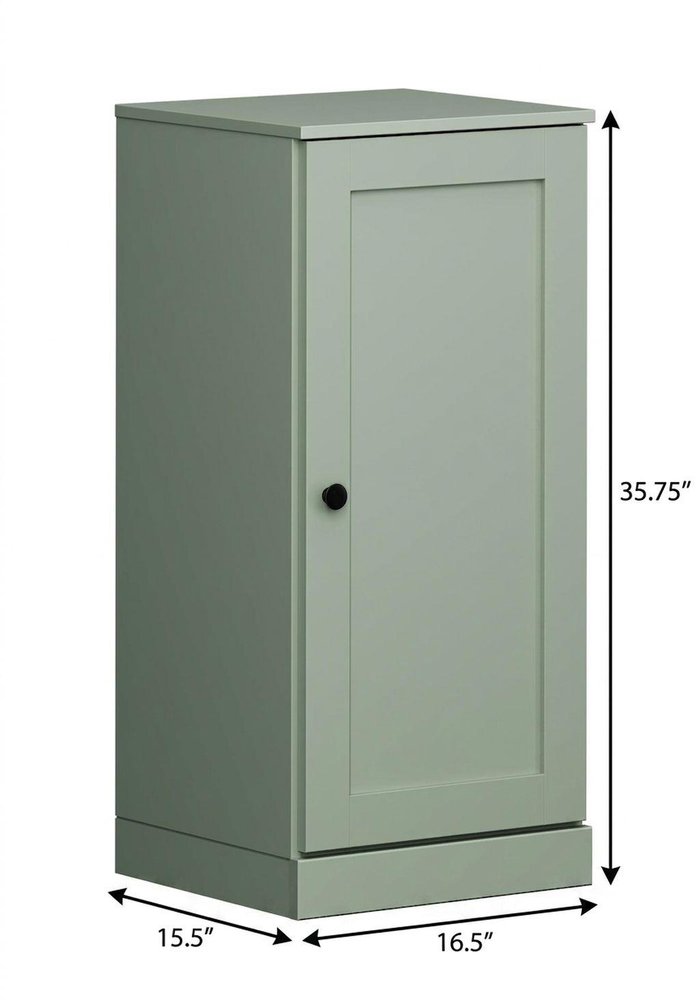 17" Sage Solid Wood Single Door Linen Cabinet