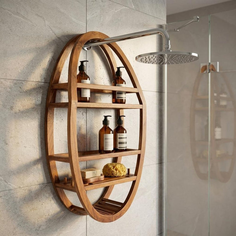 25" X 13" Brown Solid Wood Wall Mounted Shower Caddy