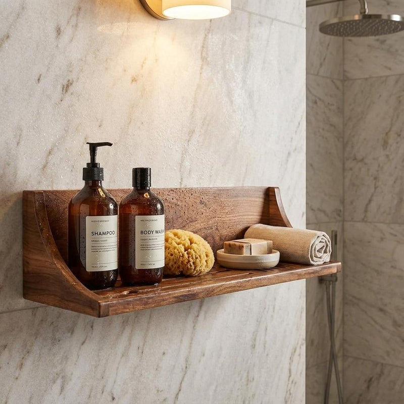 5" Brown Solid Wood Bathroom Storage Furniture Set