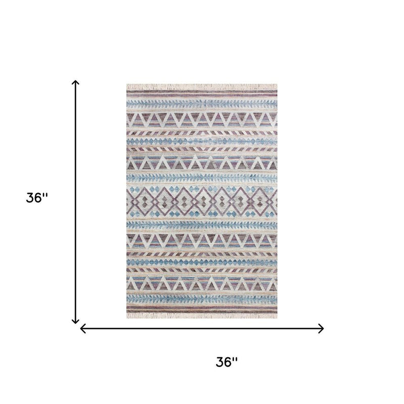 2' X 3' Gray And Tan Jute Geometric Hand Woven Area Rug