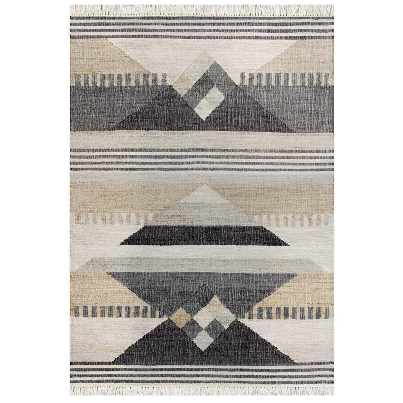 4' X 6' Tan And Black Jute Tribal Hand Woven Area Rug