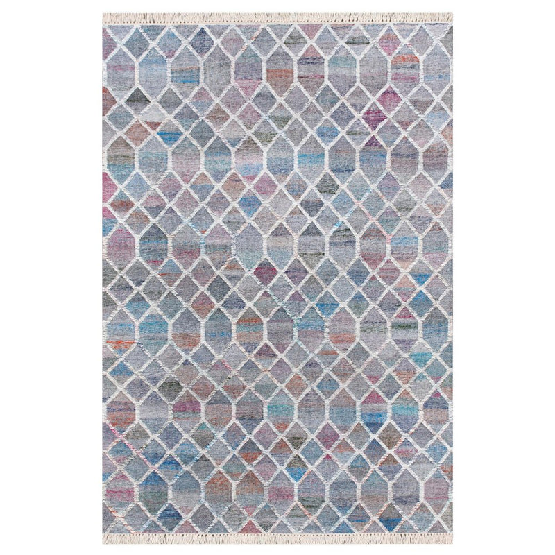 4' X 6' Blue And Gray Trellis Hand Woven Area Rug