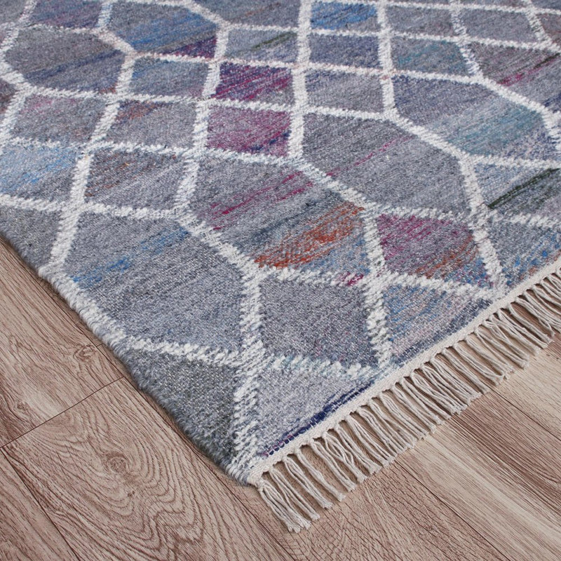 9' X 12' Blue And Gray Trellis Hand Woven Area Rug