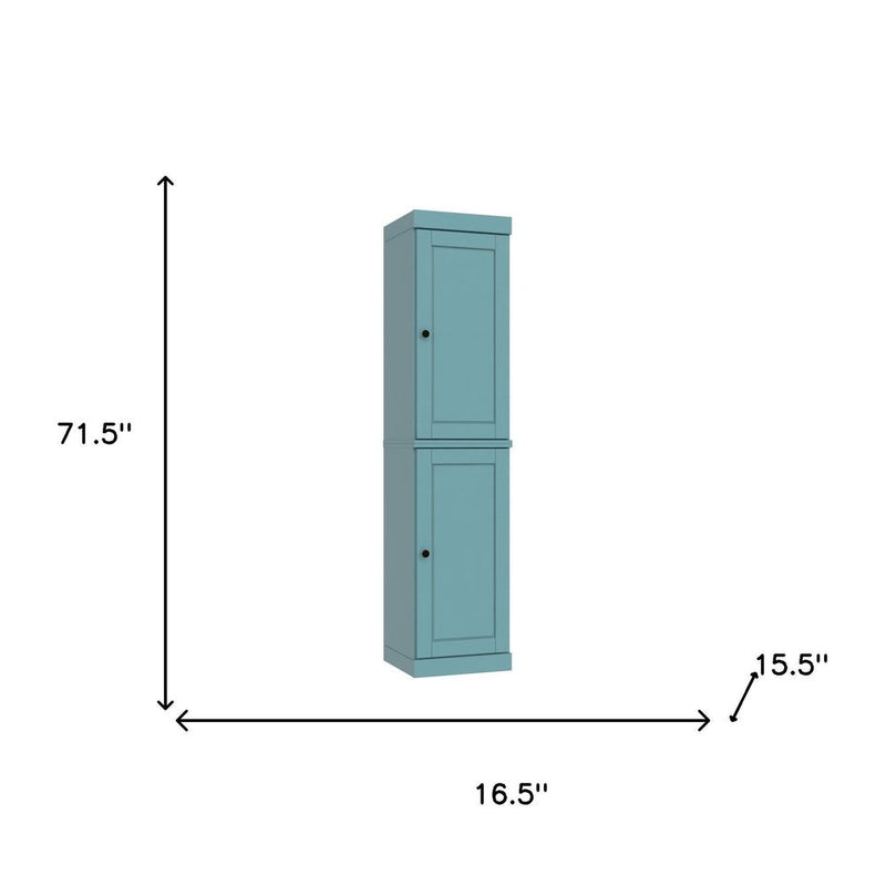 72" Aqua Solid Wood Two Door Pantry Or Storage Closet
