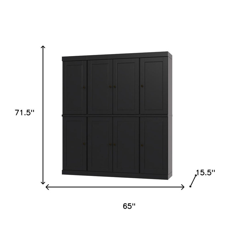 72" Black Solid Wood 8 Pantry Or Storage Closet