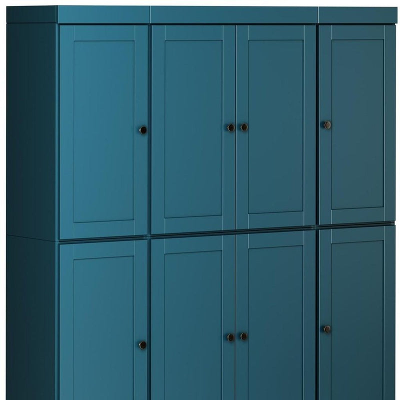 72" Teal Blue Solid Wood 8 Pantry Or Storage Closet