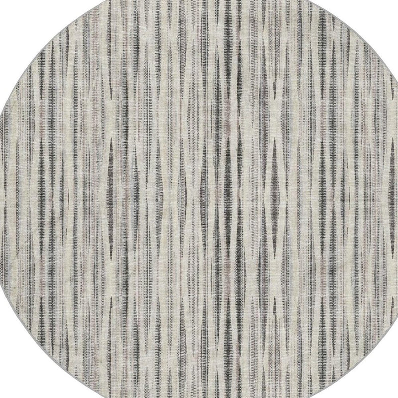 8' Beige And Chocolate Striped Shag Washable Round Rug With UV Protection