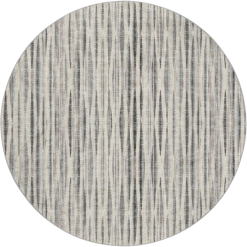 8' Beige And Chocolate Striped Shag Washable Round Rug With UV Protection