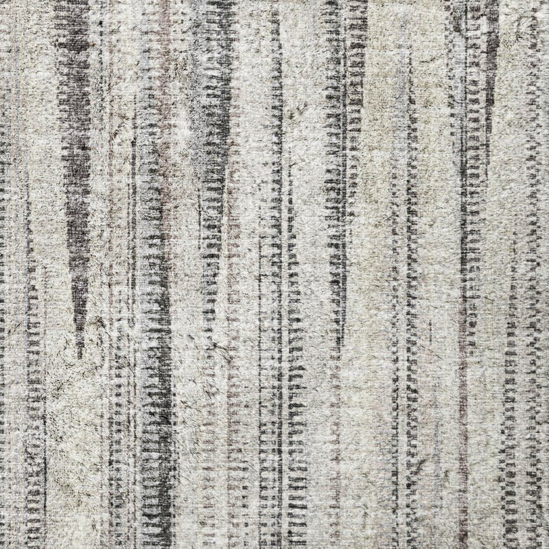 8' Beige And Chocolate Striped Shag Washable Round Rug With UV Protection