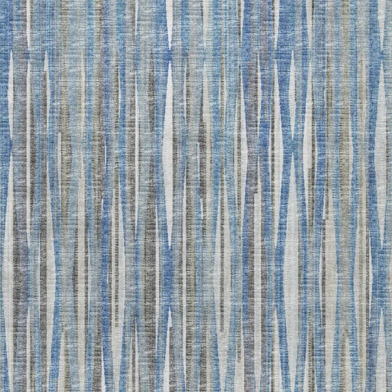 5' X 8' Blue And Ivory Striped Shag Washable Area Rug With UV Protection