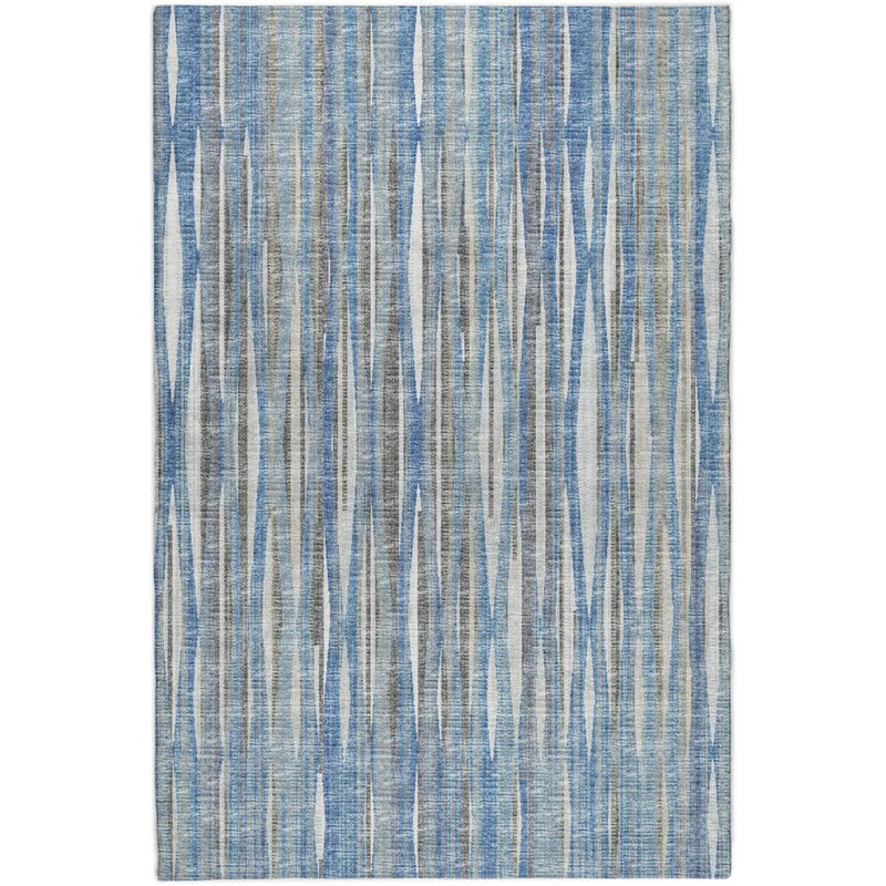 5' X 8' Blue And Ivory Striped Shag Washable Area Rug With UV Protection