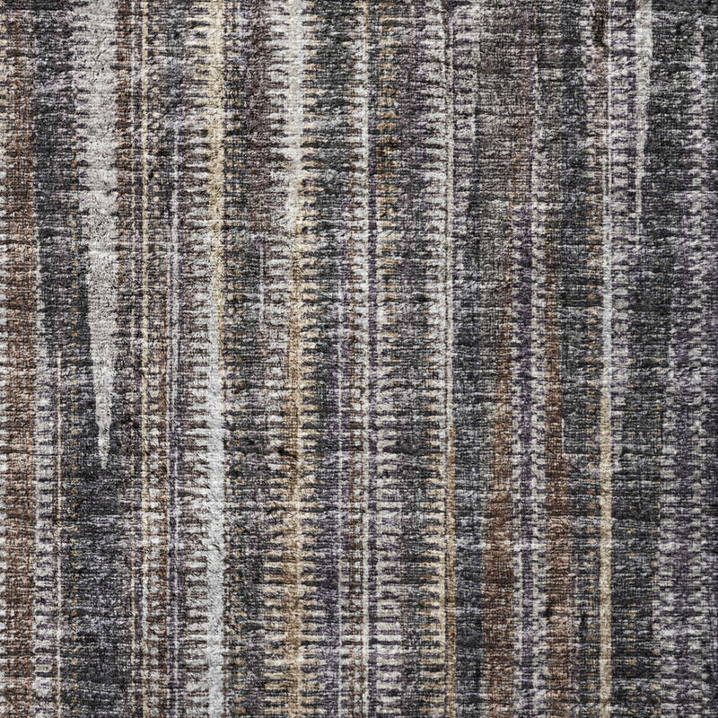 8' Brown And Copper Striped Shag Washable Round Rug With UV Protection