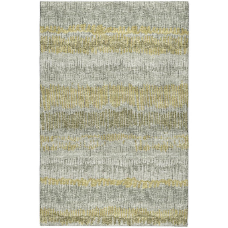 5' X 8' Sage And Gold Striped Shag Washable Area Rug With UV Protection