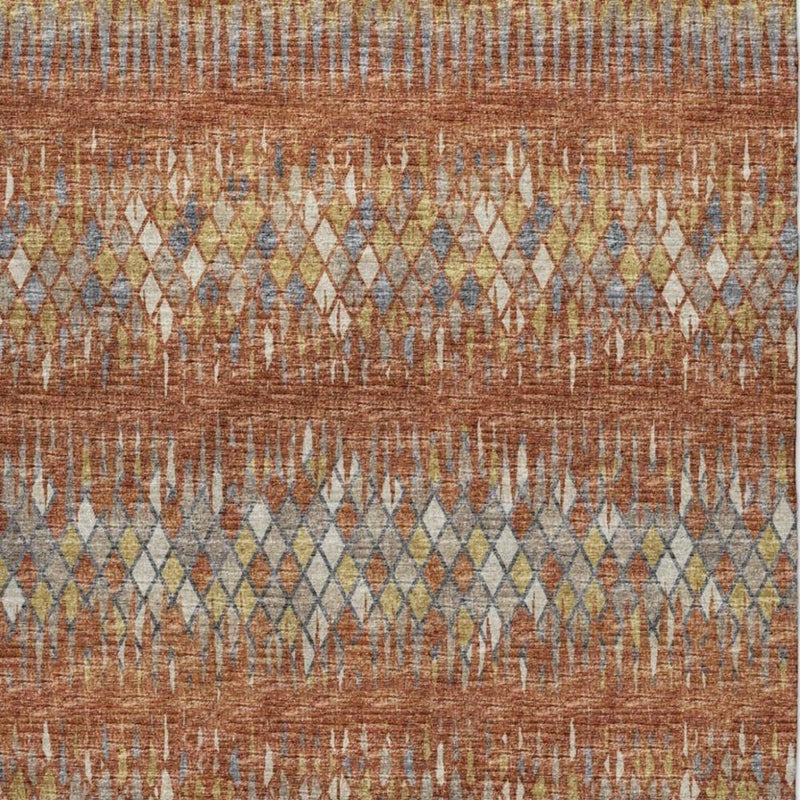 5' X 8' Orange And Blue Chevron Shag Washable Area Rug With UV Protection