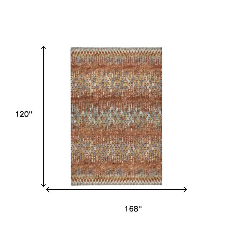 10' X 14' Orange And Blue Chevron Shag Washable Area Rug With UV Protection