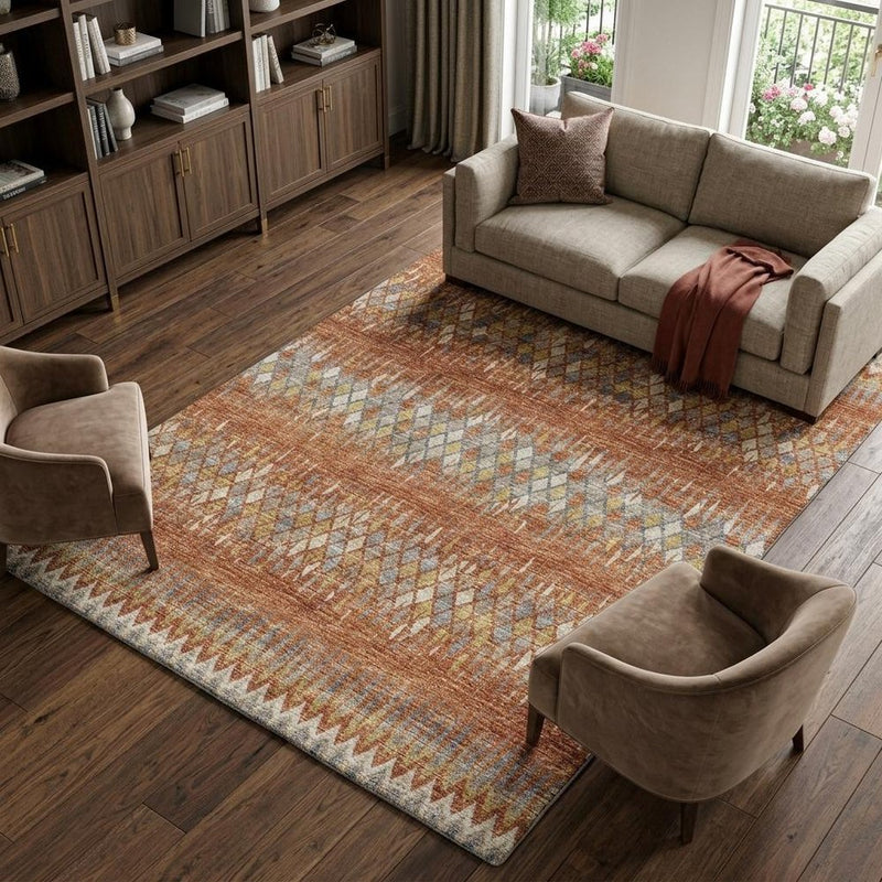 10' X 14' Orange And Blue Chevron Shag Washable Area Rug With UV Protection