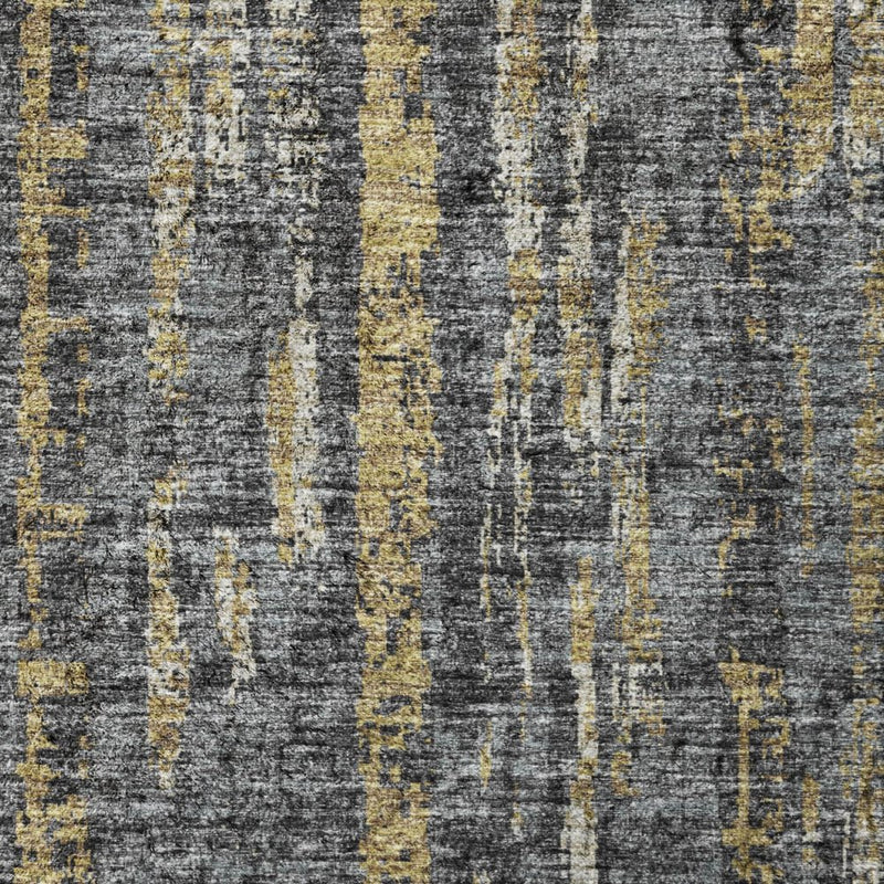 5' X 8' Charcoal And Ivory Striped Shag Washable Area Rug With UV Protection