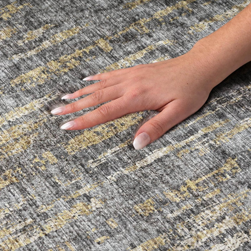 5' X 8' Charcoal And Ivory Striped Shag Washable Area Rug With UV Protection