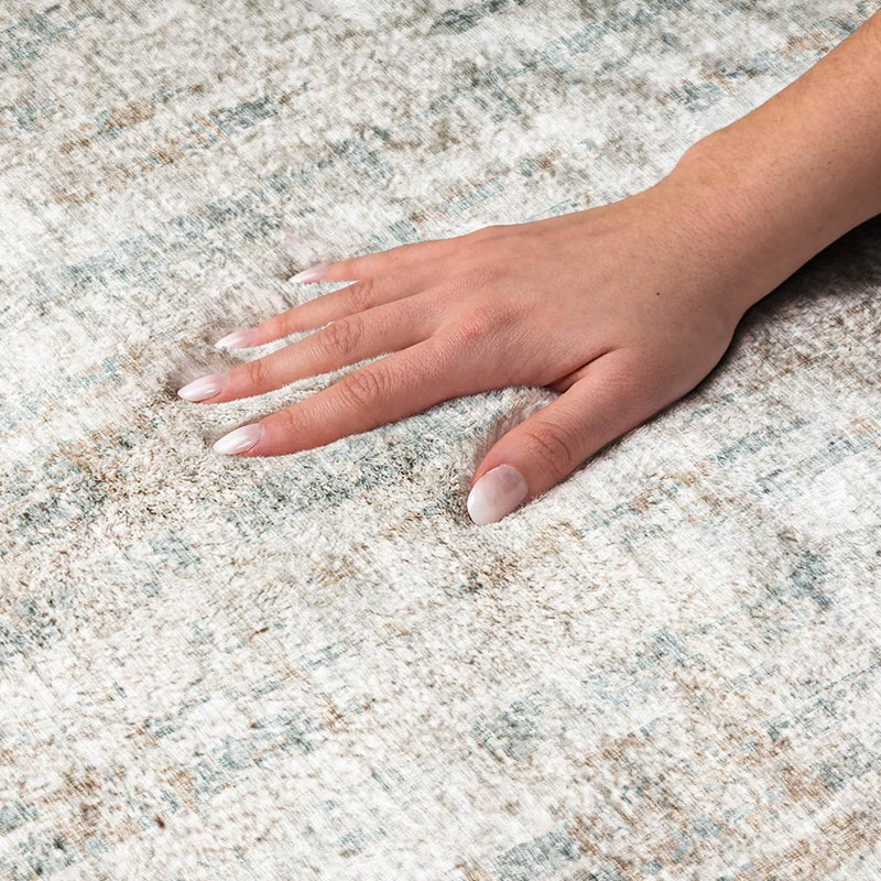 3' X 5' Ivory And Blue Striped Shag Washable Area Rug With UV Protection