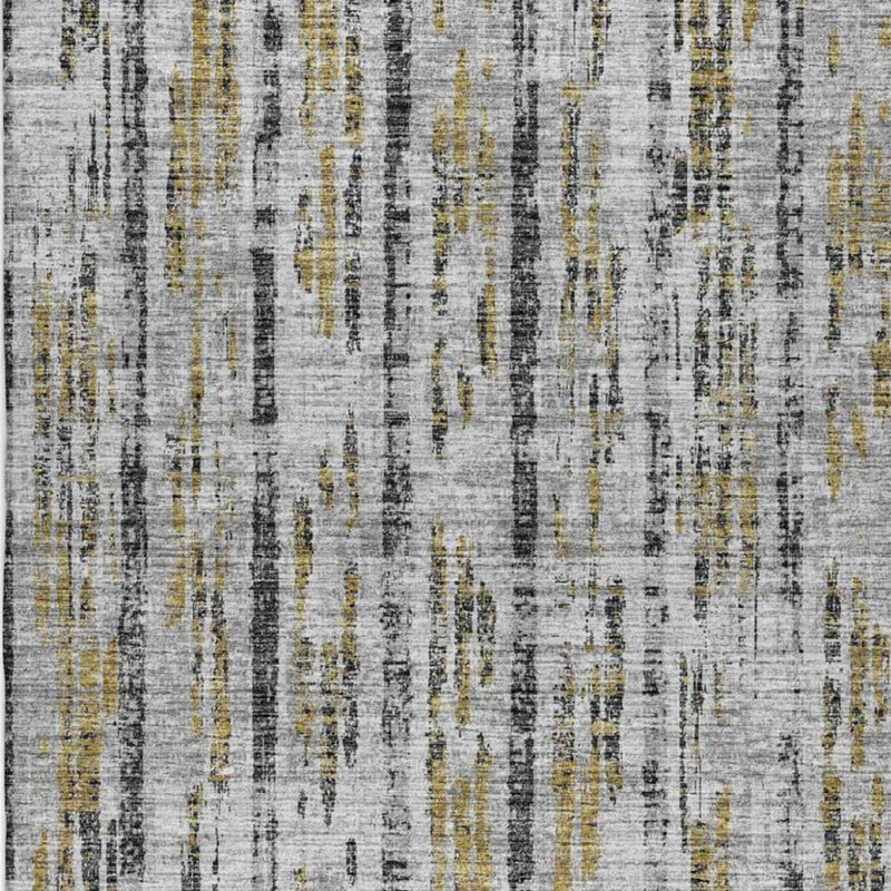 3' X 5' Silver And Charcoal Striped Shag Washable Area Rug With UV Protection