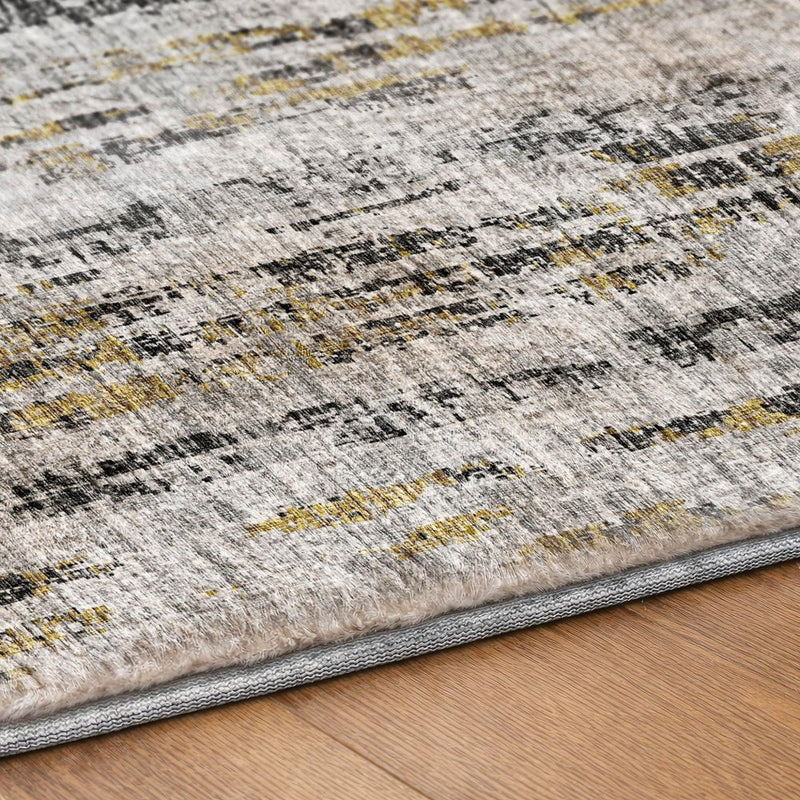 3' X 5' Silver And Charcoal Striped Shag Washable Area Rug With UV Protection